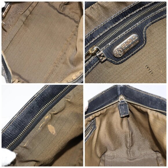 FENDI Zucca Canvas Hand Bag Brown Black gold Auth 146809 - Picture 15 of 16